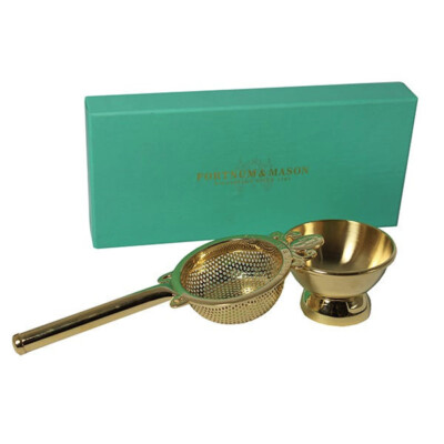 Fortnum and Maison Gold Monogrammed Bamboo Shape Handle Tea Strainer- New-No Box