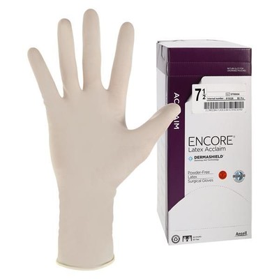 Encore Acclaim Latex Surgical Gloves: Size 7.5, Sterile, Thick, Powder-Free