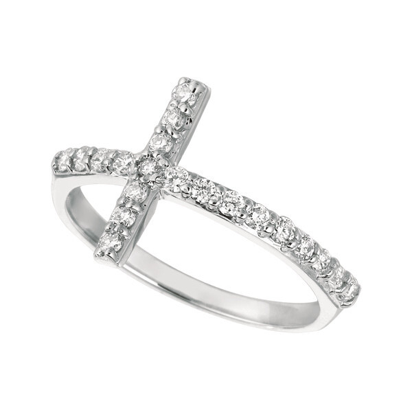 Pre-owned Morris 0.40 Carat Natural Diamond Cross Ring Si 14k White Gold