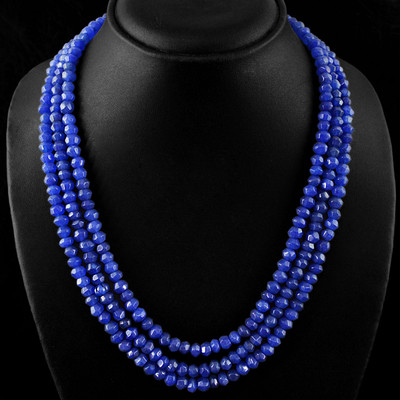 AWESOME 377.15 CTS EARTH MINED ENHANCED SAPPHIRE FACETED BEADS NECKLACE (DG)