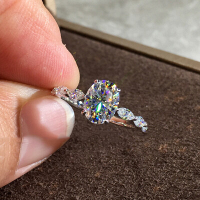 Shiny Oval Zircon 925 Sterling Silver Ring Women Wedding Rings Jewelry Size 6-10