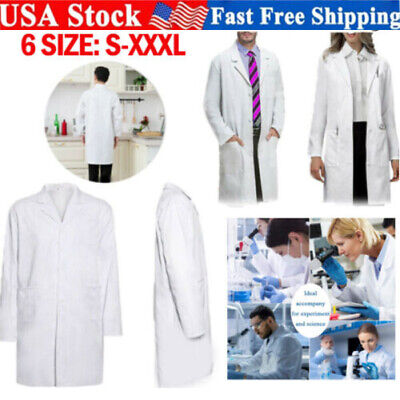 White Lab Coats Men Women Medical Clinic Vet Doctor Scientist Hygiene Uniform US