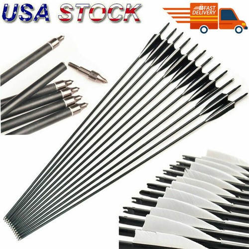 32 inch Turkey Feather Carbon Shaft Arrow Spine 500 Archery Hunting Recurve Bow