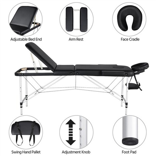 Aluminium Professional Massage Table Adjustable Portable Lashing Bed 3 Folding