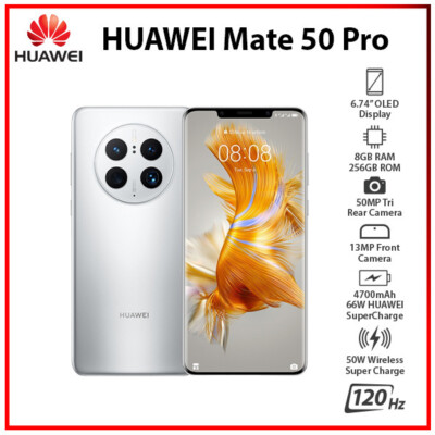 Unlocked Huawei Mate 50 Pro 8GB+256GB SILVER Global Version Android Cell Phone