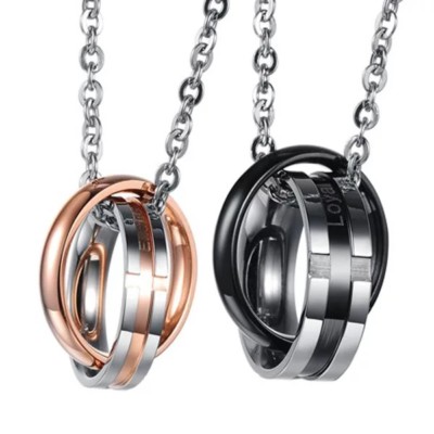 Interlocking Ring His and Hers Matching Promise Eternal Love Couple Necklace