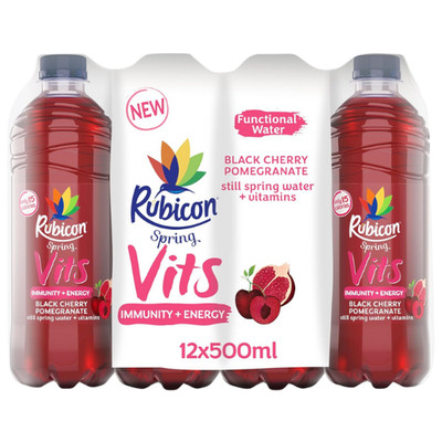 Rubicon Spring Vits Black Cherry Pomegranate 12 x 500ml Free Delivery