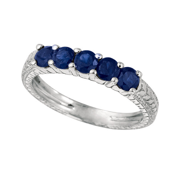 Pre-owned Morris 0.75 Carat Natural Sapphire 5 Stone Ring Band 14k White Gold In Blue