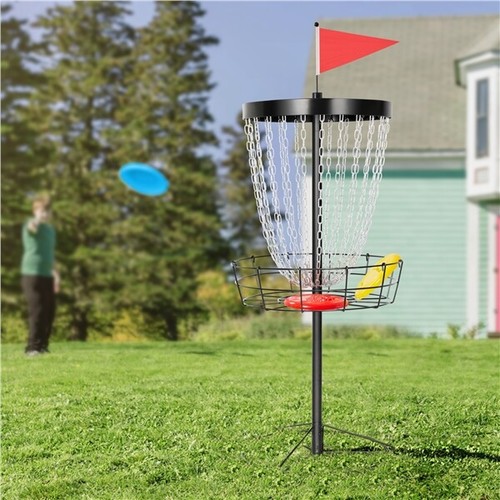 Disc Golf Basket Target Metal Practice Basket w/ 24-Chain 3 Discs Carrying Bag