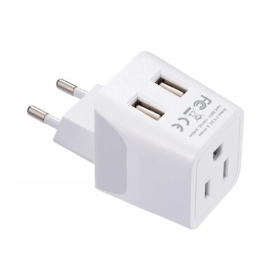 Ceptics Europe Travel Adapter Plug Set- with 2 USB Socket Input - Type E/F and C