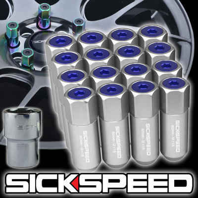 SICKSPEED 16 PC POLISHED/BLUE CAPS ALUMINUM 60MM LOCKING LUG NUTS