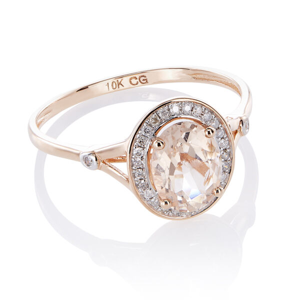Pre-owned Tiffany & Co 10k Rose Gold 1.21ct Tw Morganite And Diamond Split Shank Ring (g-h, I2-i3) In White
