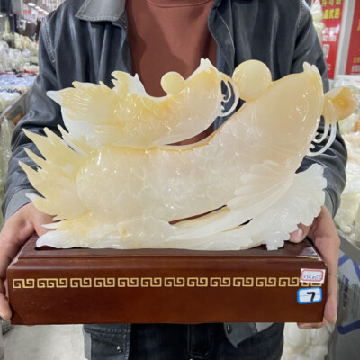 11lb Natural Crystal.hetian jade.Hand-carved.Exquisite goldfish Decoration