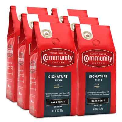 12 Ounce Signature Blend Dark Roast Premium Ground Coffee Fresh Beans 6 Pack