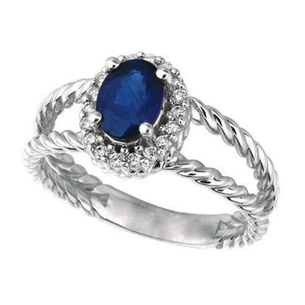 Pre-owned Morris 1.40 Carat Natural Oval Sapphire & Diamond Ring 14k White Gold In Blue