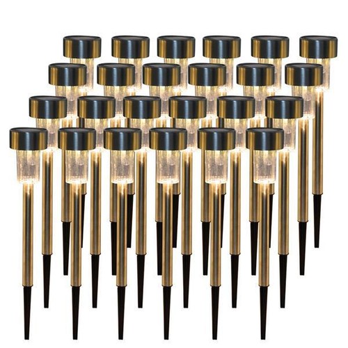 24PC Outdoor Lawn Solar Power LED Garden Landscape Path Lights Stainless Steel