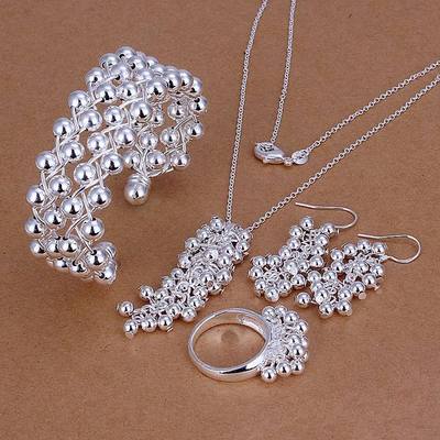 925 Silver wedding Fashion bead Women Ring Earring Bracelet
