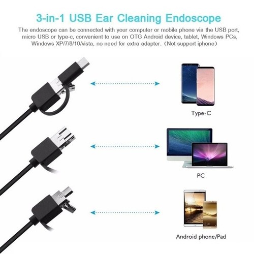 6 LED USB Endoskop Kamera Type-C 5.5mm HD Inspektion Wasserdicht für Android PC