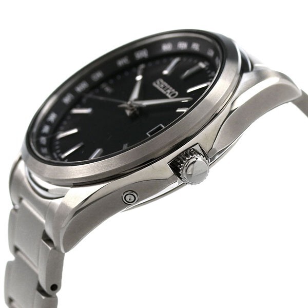 Pre-owned Seiko Selection Sbtm291 Titanium Solar Atomic Radio Men Watch Black Silver Gift