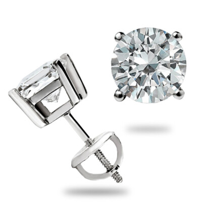 .90 Ct GRA MOISSANITE Round Cut Studs Earrings Solid 14K White Gold screwbk Gift
