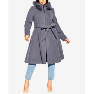 City Chic Women's Plus Size 24w Belted Pea Coat in Slate NWT
