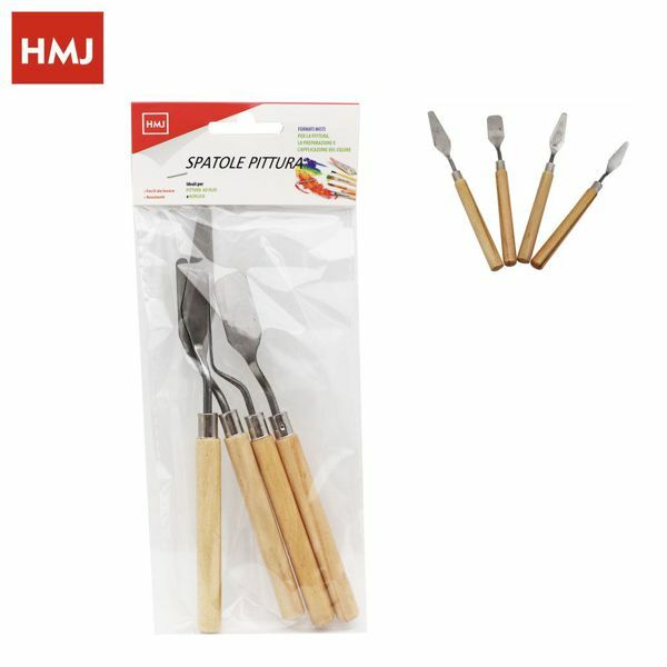 Set 4 Spatole In Metallo Preparazione Applicazione Pittura Acrilica Olio hmj