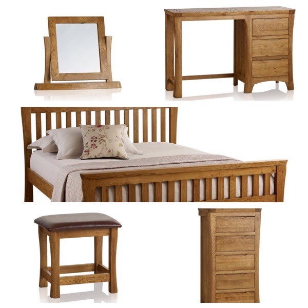 Oak Bed, Dressing Table, Bedside Drawers and Drawers Orrick range