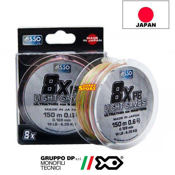 ASSO 8X TRECCIATO LIGHT GAMES MULTICOLOR 150 MT DIAM. 0,128 MM 8 CAPI  JAPAN