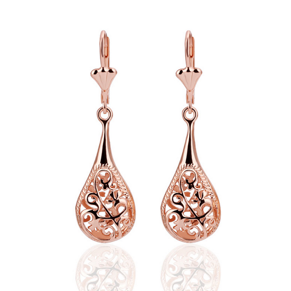 Ohrringe Ohrhänger 18K 750er Rose Rotgold vergoldet mit Ornamenten verziert
