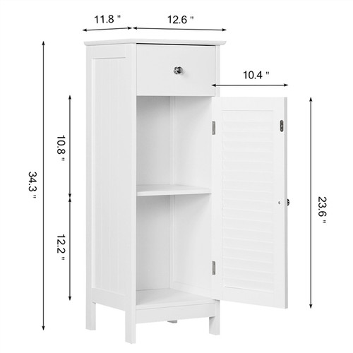 Wood Bathroom Floor Cabinet Storage Organizer Free Standing with Drawer and Door