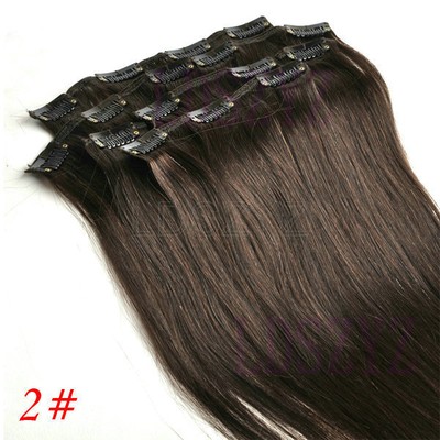 100 Human Hair Extensions Clip In Full 7pcs Set Highlights Black