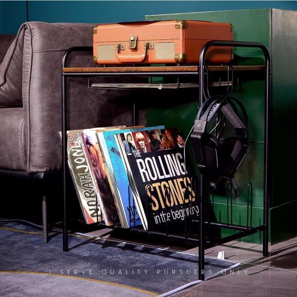 Record Storage Record Player Stand with Torched Wood Top Shelf Vinyl Album Rack