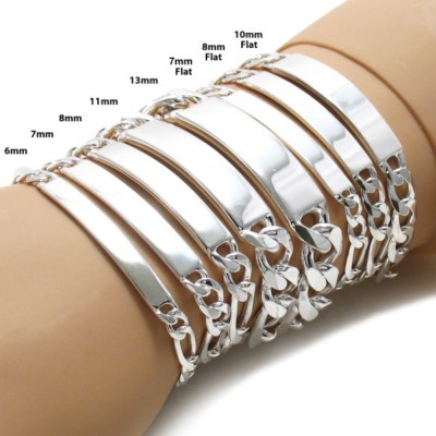 925 Sterling Silver Engravable Figaro I.D. Link Bracelet (Choose Width)