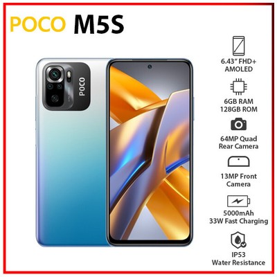 (New&Unlocked) Xiaomi POCO M5s 4G BLUE 6GB+128GB Dual SIM Android Cell Phone