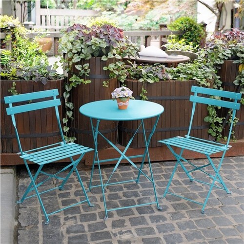 3pcs Bistro Table Set, Outdoor Bistro Set Folding Garden Table and Chairs, Used