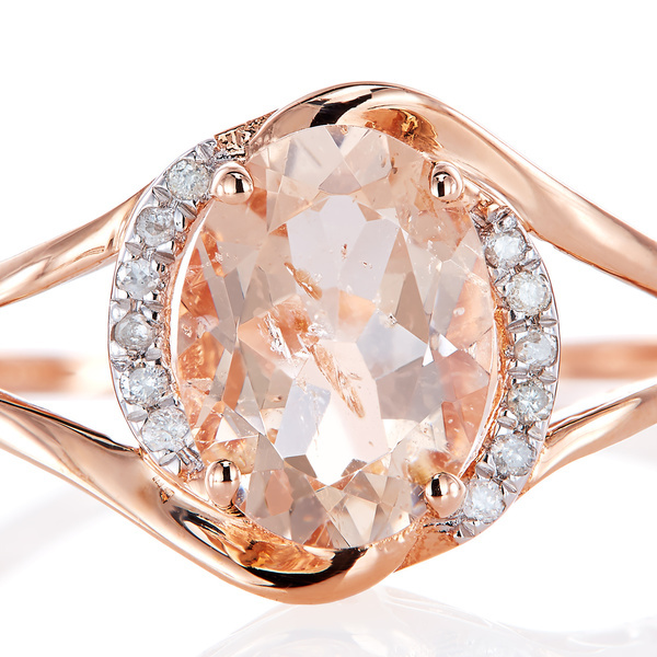 Pre-owned Tiffany & Co 10k Rose Gold Morganite And Diamond Ring In White