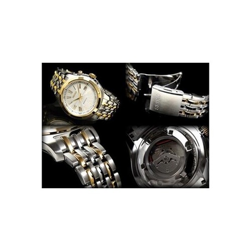 Pre-owned Seiko Men's Kinetic Ska470p1 Stainless Steel Gold Silver Pvd Bracelet Watch