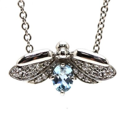 Tiffany & Co. Firefly Necklace Aquamarine and Diamond Pt950 Platinum Firefly