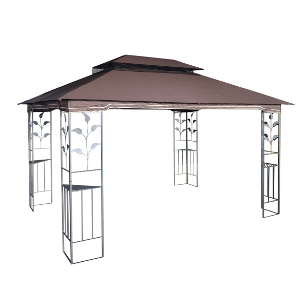 Brown Top 13x10 Gazebo Canopy Tent With Ventilated Double Roof And Mosquito net