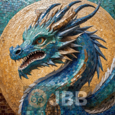Blue Dragon Mosaic Digital Wallpaper Image Art Desktop Picture Photo Background
