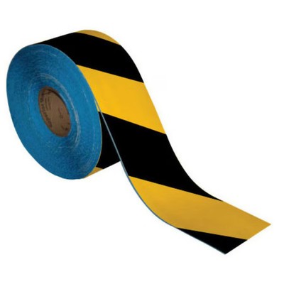 Floor Marking Tape, 4in x 100Ft , Black/Yellow Hazard Stripe