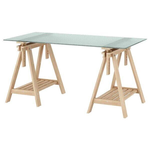 Ikea glass desk with trestle legs 1.5m x 0.8m in Twickenham, London