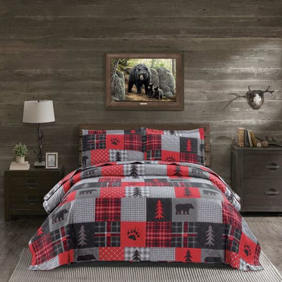 Twin Size Quilt Set Rustic Quilt Bedding Twin Quilt Bed Spread Coverlet Plaid 2
