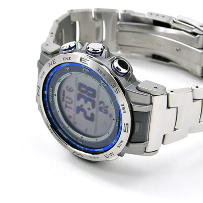 Pre-owned Casio Pro Treck Prw-31yt-7jf Radio Solar Titanium Band Sapphire Crystal Watch