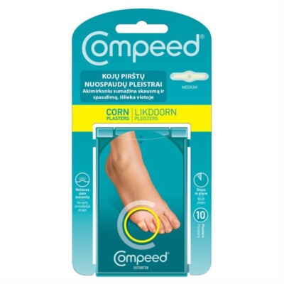 COMPEED Toe Blister Sores Corn Patches Plasters Medium Size 10 Pcs