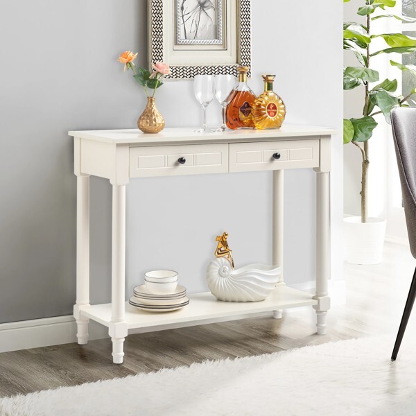 2-Tier Console Table with 2 Drawers， Console Tables for En