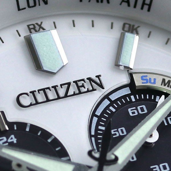 Pre-owned Citizen Collection Cb5874-90a Eco-drive Chronograph Atomic Radio Watch White