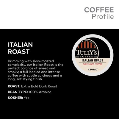 Tully's Coffee Italian Roast, Keurig K-Cup Pod, Dark Roast, 96 Count