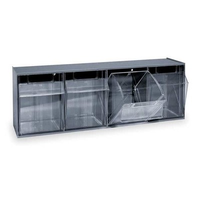 Tip Out Bin Storage Unit 4 Bin Organizer Plastic Wall Mount Stackable Gray