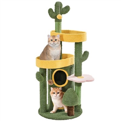 48in H Oasis-themed Cat Tower for Indoor Cats, Flower Cat Tree Cute Cat Condo